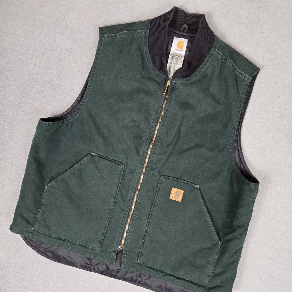 VTG Carhartt Quilted Artic Vest Mens XL Cavas Full Zip "Spruce Green" V02 SPC